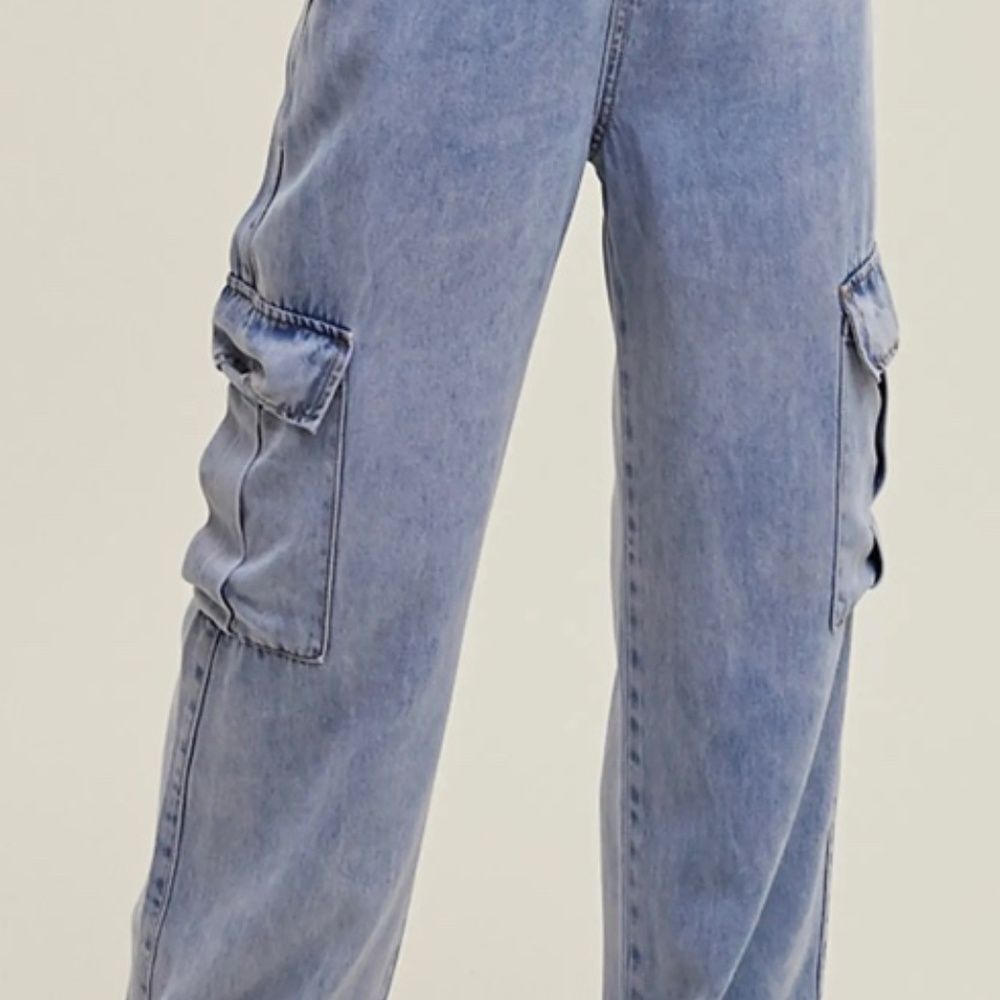 WISHLIST Tencel Denim Easy Pull On‎ Wide Leg Cargo Pant Size S